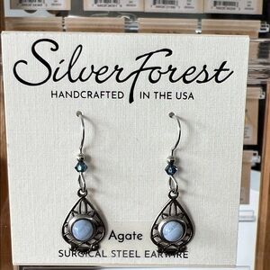 Silver Forest Teardrop Earrings with Blue Accents